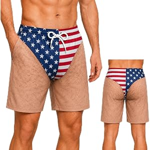 Custom Funny Swim Trunks for Men, Patriotic Novelty Swim Shorts | Quick Dry Board Shorts for Beach Pool Party Vacation