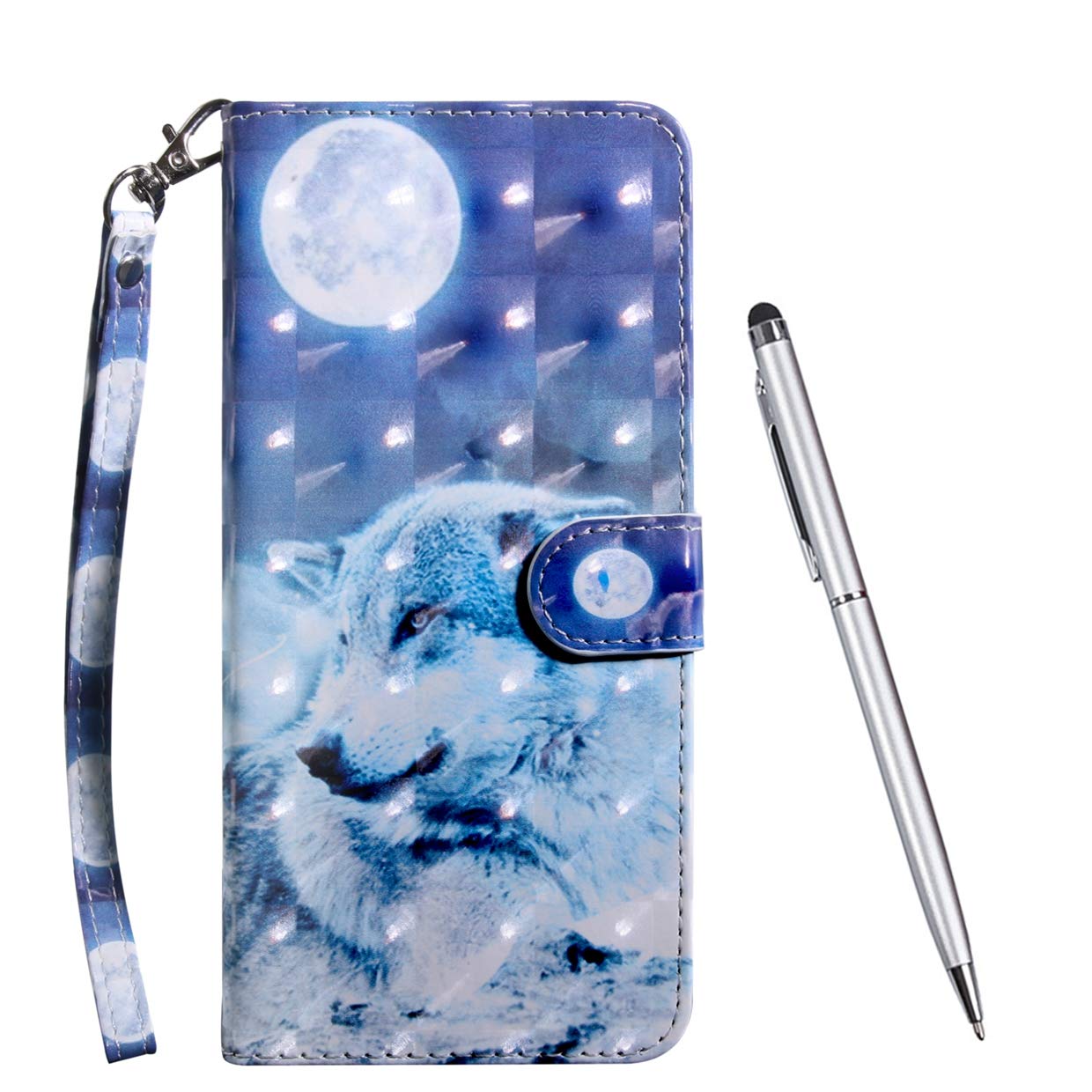 TOUCASA Case for Galaxy S10, [3D Glitter] Bookstyle Wallet Case Retro Luxury Premium PU Leather Shockproof Flip Magnetic Card Slots Folio Protection Case (Blue Wolf) — image 1