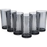 KX-WARE 20-ounce Acrylic Glasses Plastic Tumbler, set of 6 Smoky Grey - Hammered Style, Dishwasher Safe, BPA Free