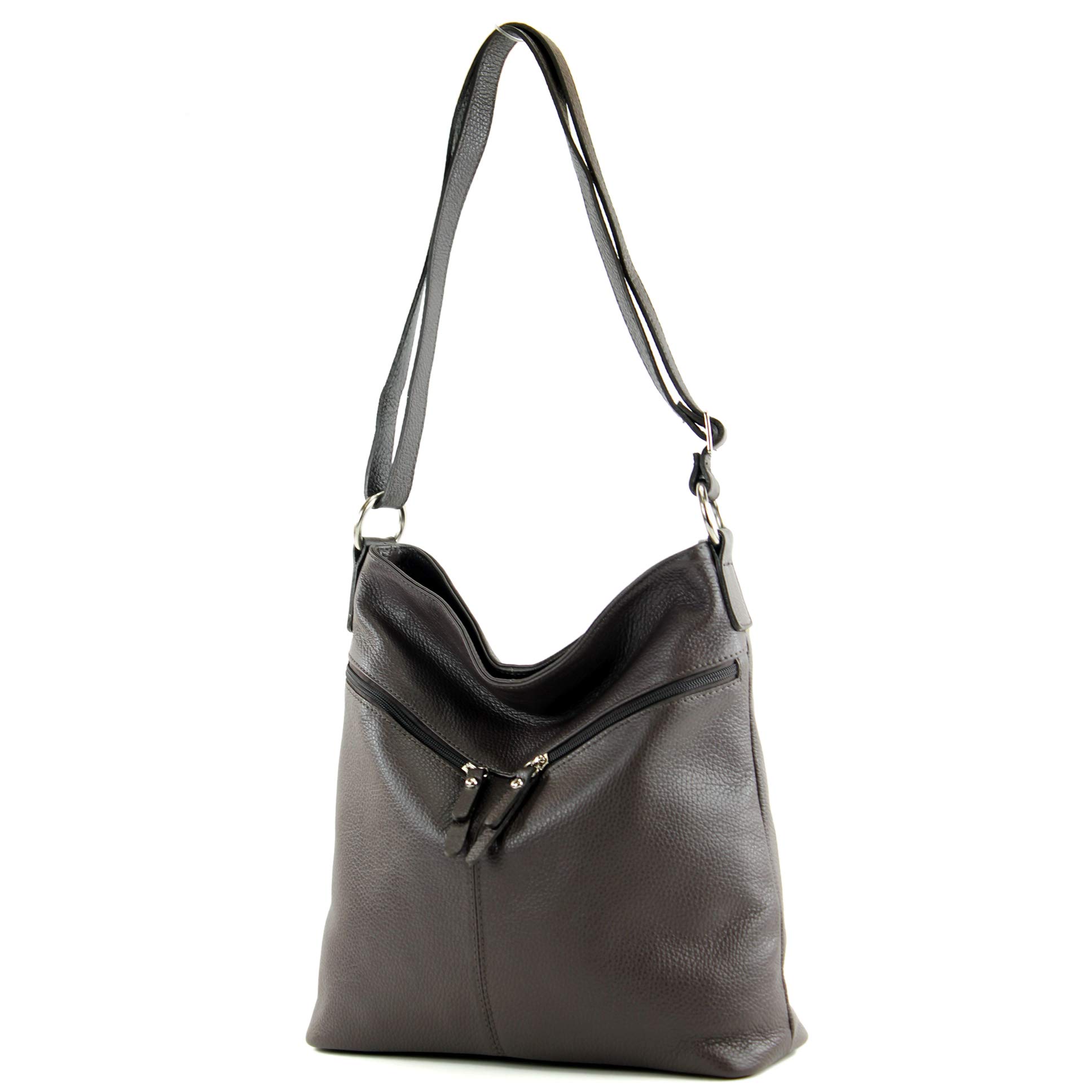 modamoda de - T196 - ital leather shoulder/shoulder bag, Colour:Dark Chocolate