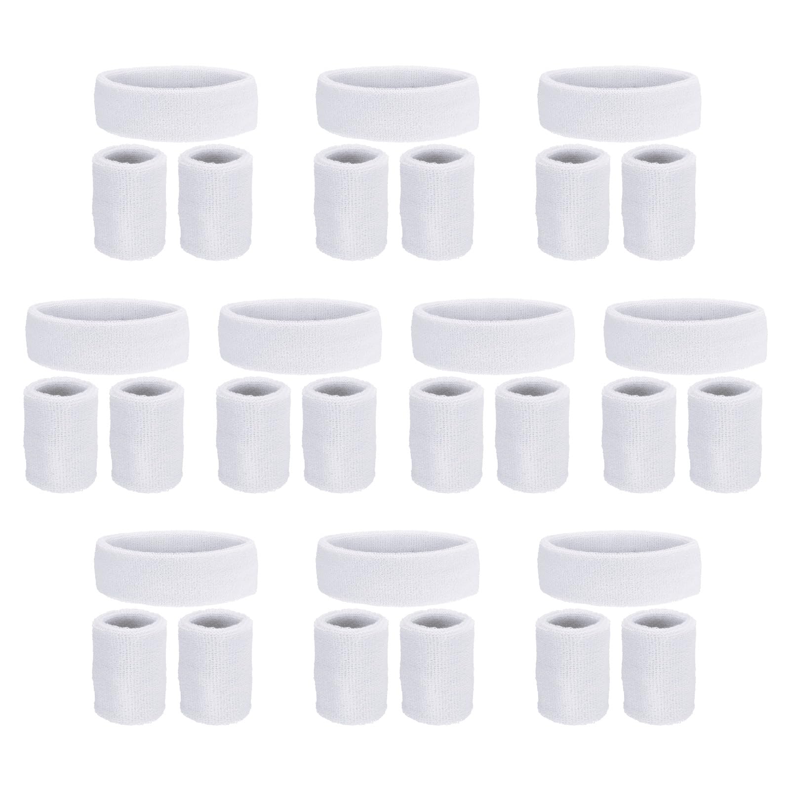 PATIKIL Sweatbands Headband Wristband, 10 Set/30Pcs Sweatband Terry Cloth for Sports Basketball Tennis Athletic Gym Working Out, White