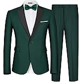 MAGE MALE Men's 2 Piece Suit One Button Slim Fit Formal Wedding Prom Tuxedo Suits Blazer Pants with Bow Tie Set