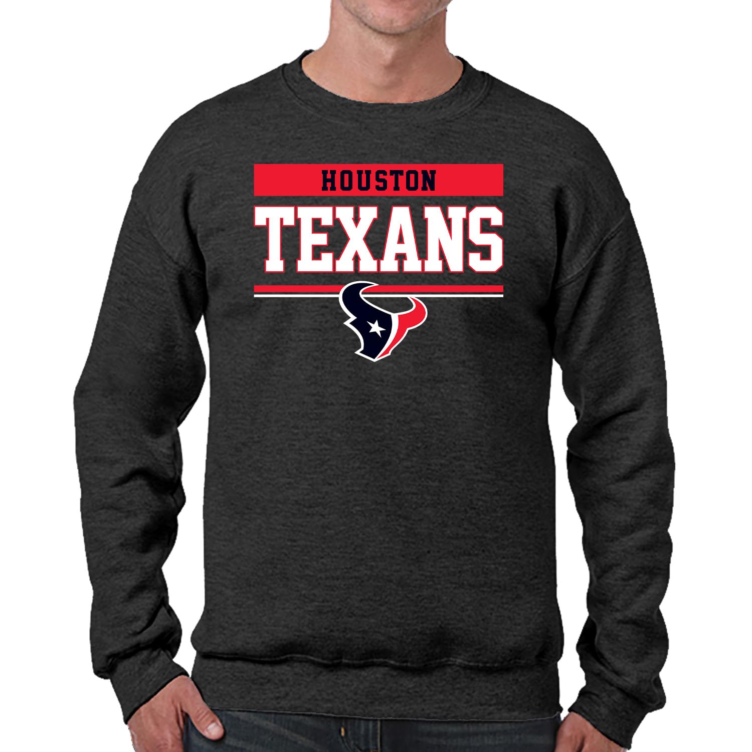 Team Fan Apparel NFL Adult Long Sleeve Team Block Charcoal Crewneck Sweatshirt - Stay Warm & Represent Your Team With Style (Houston Texans - Charcoal, Medium) Image