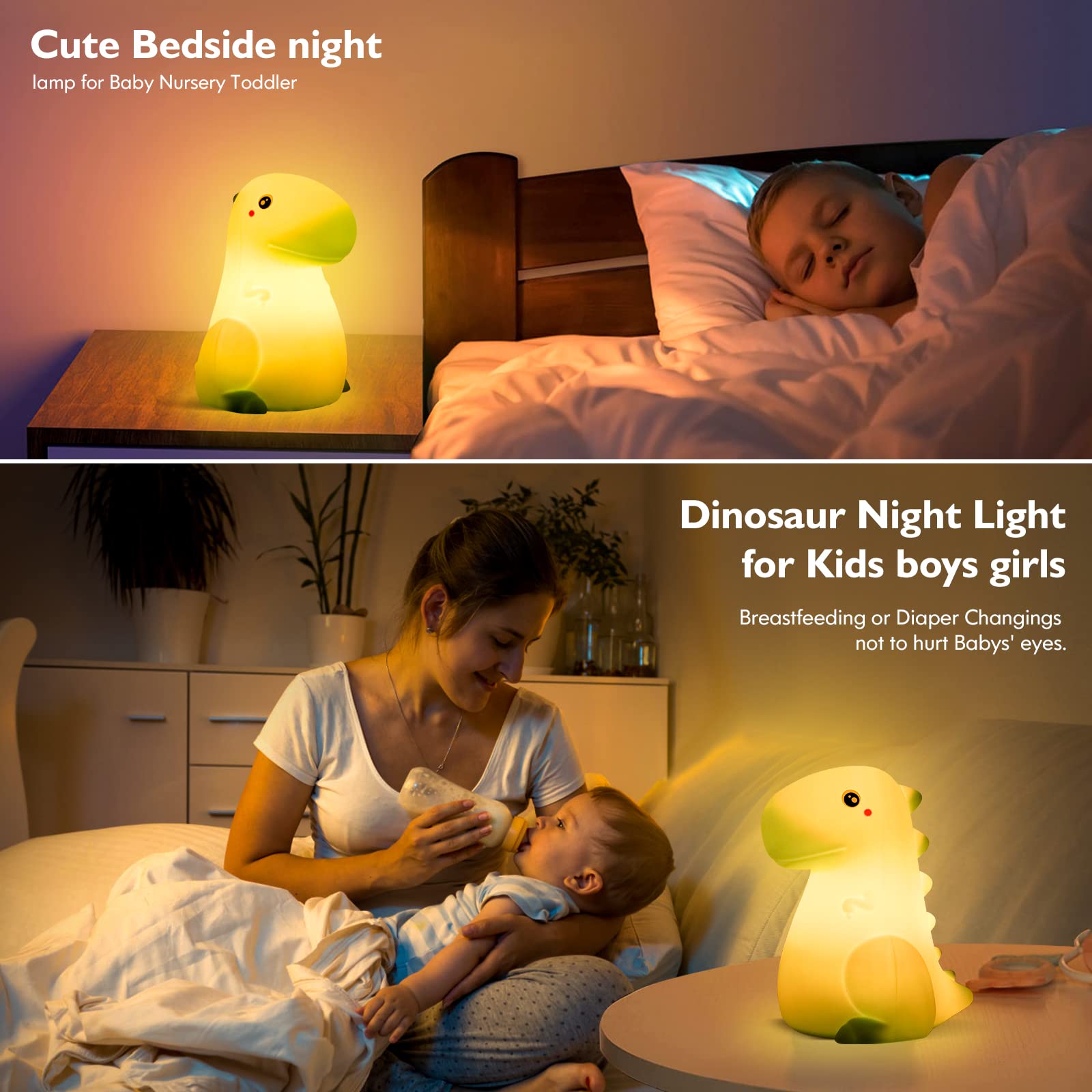 SANKEDOU Dinosaur Night Light for Kids, Touch Sensor Silicone 7 Colors Changing Room Decor Boys Girls, Rechargeable Baby Mood Lamp, Cute Bedside Lamp Gifts (Green), (YZKJ#01)