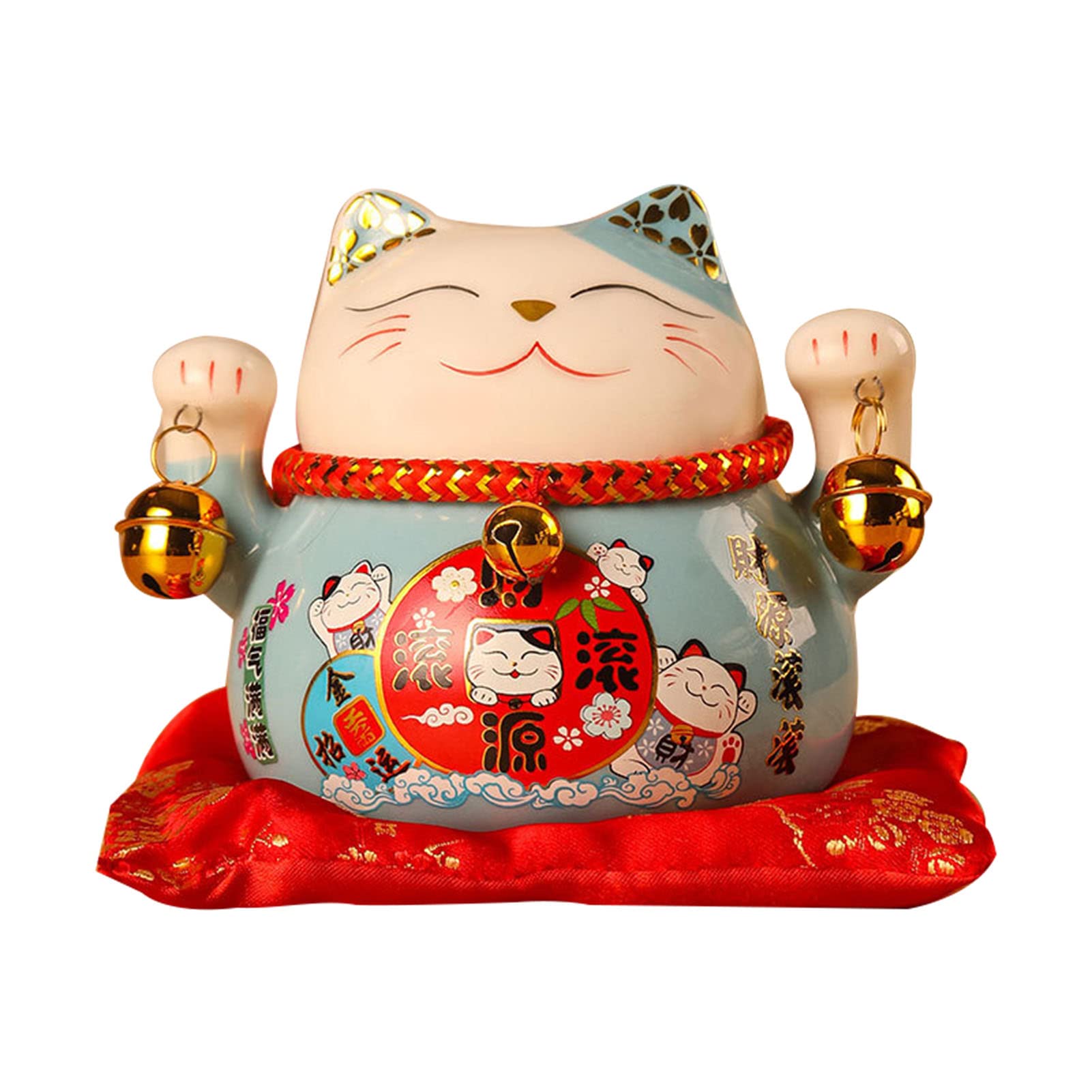 Jenngaoo Ceramic Lucky Cat, 4.5 Inch Japanese Maneki Neko Hand-Painted Ceramic Fortune Cat Figurine Ornament for Home, Office & Business Success | Christmas Decorations Gift of Good Luck(Blue)