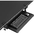 BONTEC KMT01-PJ Under Desk Keyboard Tray, Pull-Out Keyboard & Mouse Platform with C-Clamp, 20 x 11.8 in Space-Saving Ergonomic Slide-Out Drawer, Black Carbon Fiber