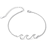 Wave Anklet for Women S925 Sterling Silver Adjustable Starfish Layered Ocean Beach Sea Ankle Foot Bracelet