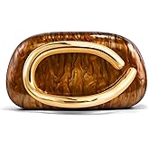 NEWROGENG Clutch Purses for Women Formal, PU Leather/Marble Acrylic Evening Bags with Chain, Trendy Metal Handle Purses 2025