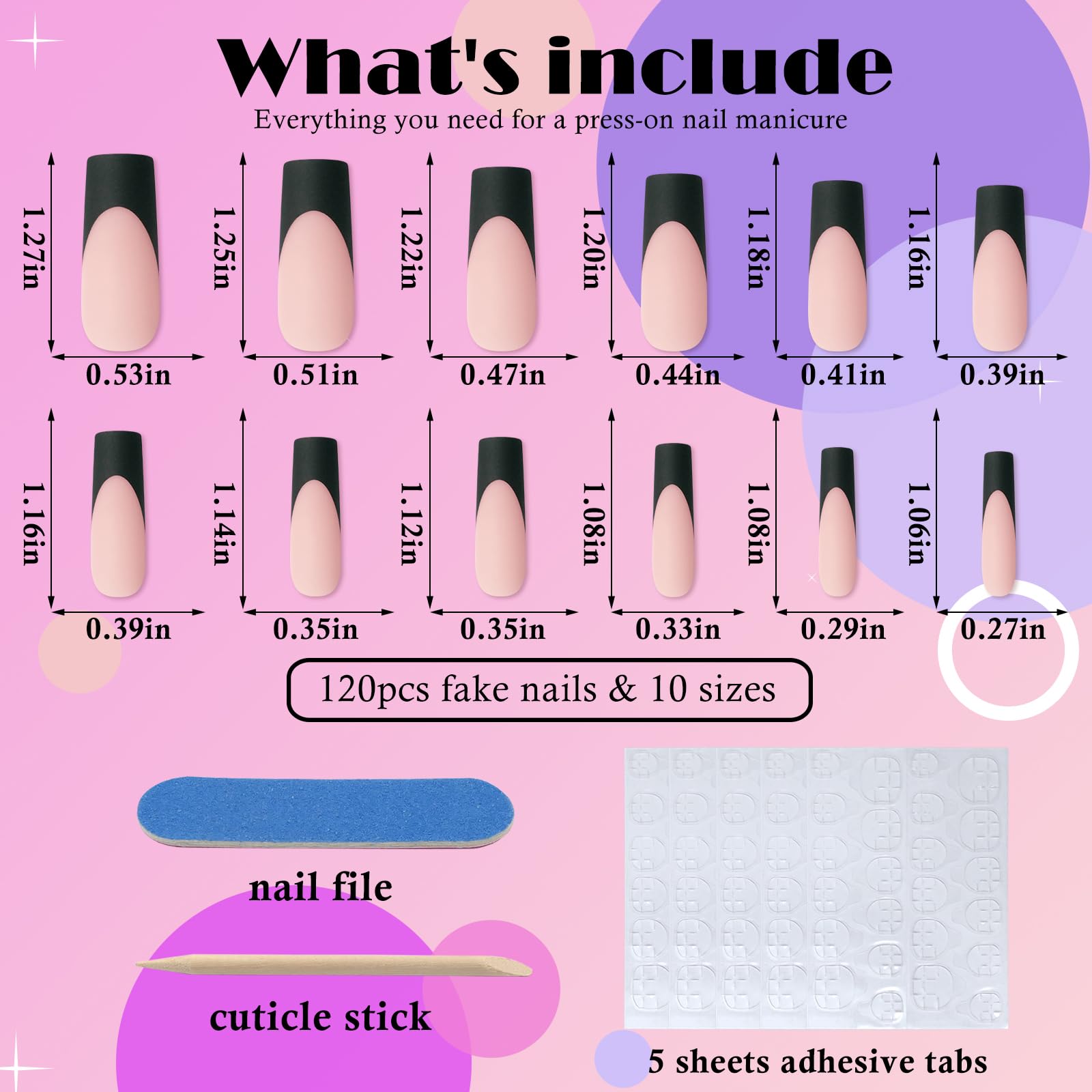 AddFavor 120pcs Black French Tip Press on Nails Long Square Fake Nails Nude False Nails Sqaure French Press ons Square Nail Acrylic Artificial Nail with Adhesive Tab for Women - Image 4