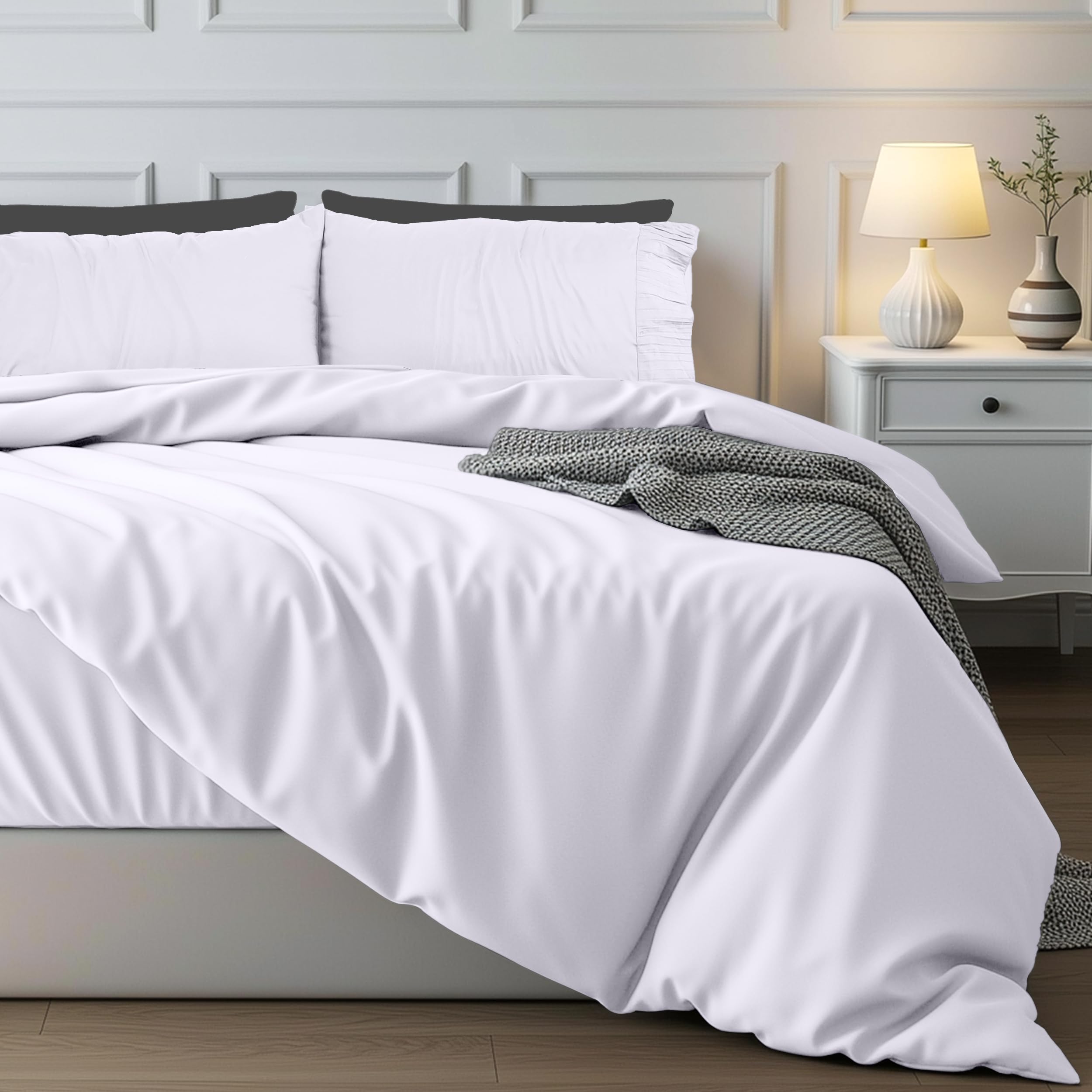 Utopia Bedding Double Duvet Cover Set – Duvet Cover with Ruched Hem Pillow Cases – Soft Microfiber Polyester – Decorative Duvet Set (White)
