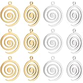 UNICRAFTALE 12Pcs 2 Colors Swirl Spiral Charms Stainless Steel Vortex Pendants Circle Round Spiral Wave Charms for Jewelry Making 18x15x1mm