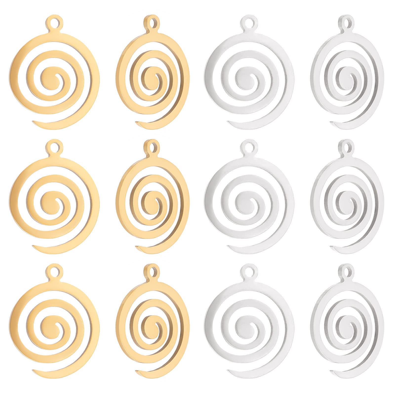 UNICRAFTALE 12Pcs 2 Colors Swirl Spiral Charms Stainless Steel Vortex Pendants Circle Round Spiral Wave Charms Metal Unique Shape Pendants for Earring Necklace Jewelry Making 18x15x1mm