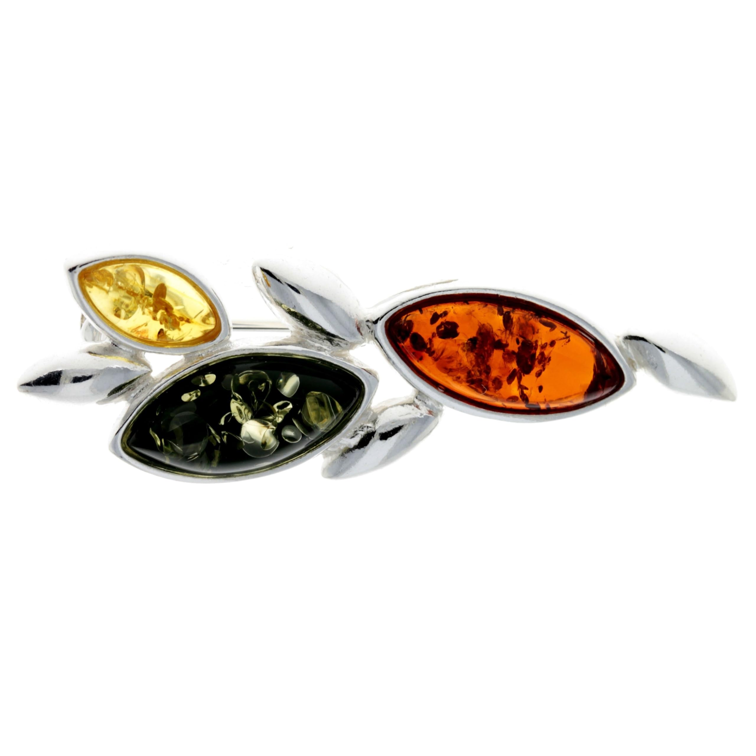 SilverAmber Jewellery UK - Genuine Mix Baltic Amber & 925 Sterling Silver Multistone Classic Brooch/Pin - GL812M