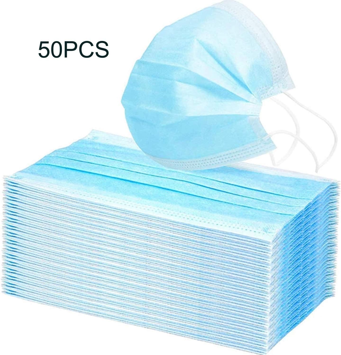 Soroling 50PACK Disposable Filter 3 Ply Earloop Comfort Breathable Beauty Medical Dust Mask, Blue