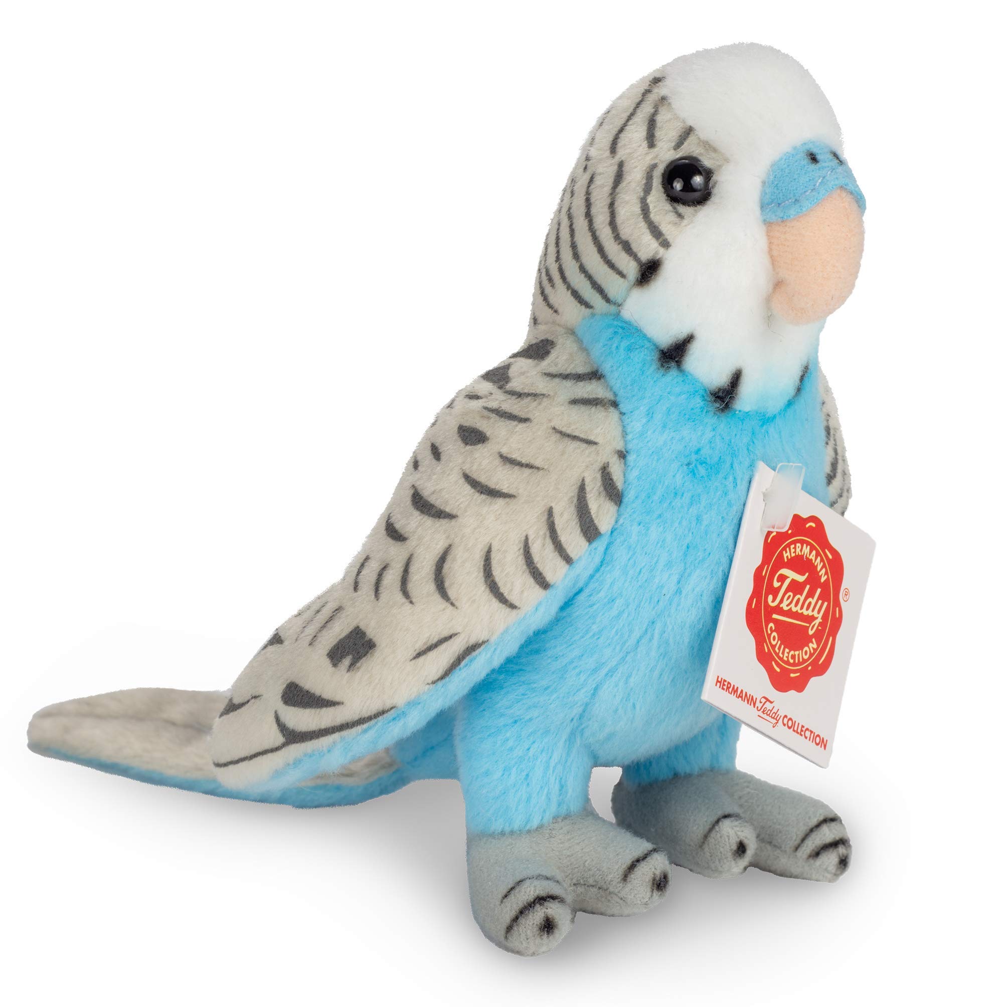 Teddy Hermann 94159 Budgie blue 13 cm, cuddly toy with 75% recycled filling material