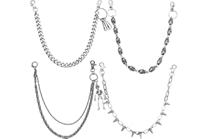 Quelay 4 Pcs Punk Layered Pants Chain for Women Men Silver Goth Hip Hop Skull Biker Cross Skeleton Wallet Jeans Pocket Chain Belt Decor Accessories