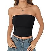 AURUZA Tube Tops for Women, Strapless Double Lined Tank Tops, Sleeveless Going Out Backless Bandeau Summer Sexy Crop Top