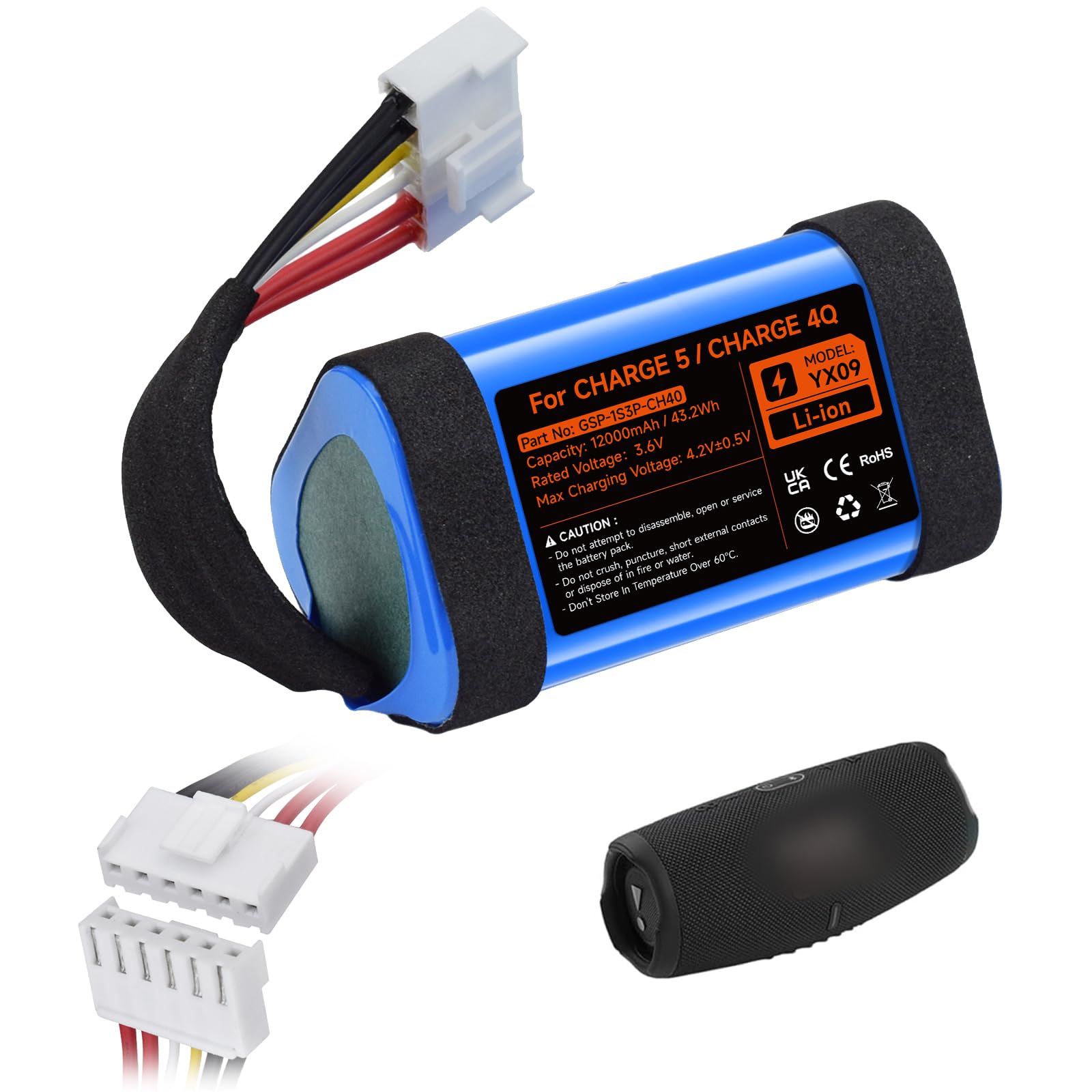 CITYORK 3.6V/12000mAh Replacement Battery for JBL Charge 5, for JBL Charge 5 Wireless Bluetooth Speaker, Part No. GSP-1S3P-CH40 GSP-1S3P-CH4A GSP-1S3P-CH4D Battery (Not compatible with JBL Charge 4)
