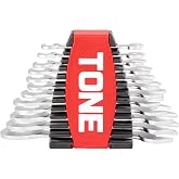 TONE Thin Type Spanner Set DSTO1200P Red/Black 12-Piece