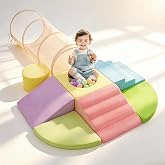 WENKIP Foam Climbing Blocks + Crawl Through Tunnel - 7+1Pcs Large Play Gym | Large-Scale Set with Soft Fabric, Indoor Play Gym for Babies, Climber Toy for Crawling, Walking &amp; Active Play, Ideal Gift