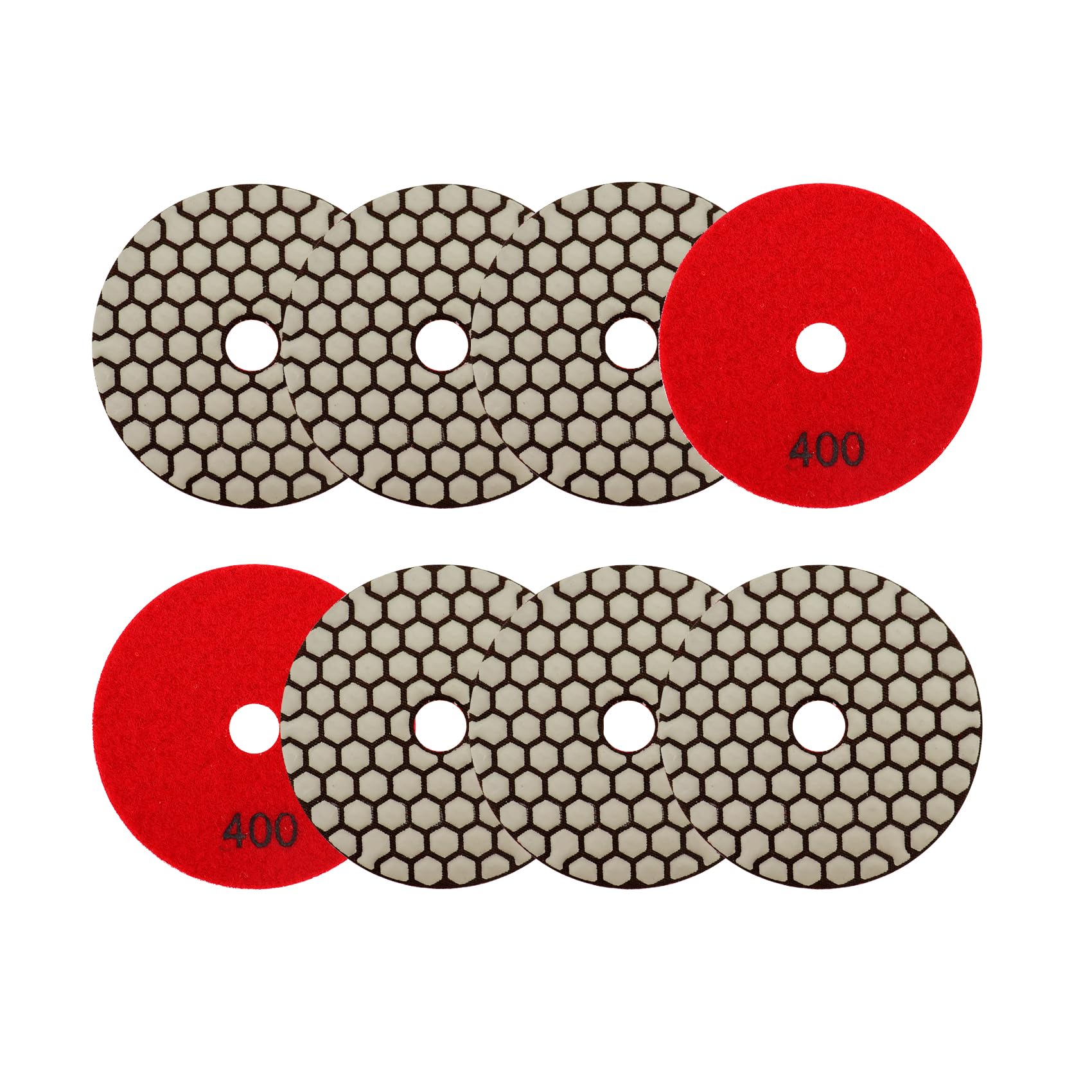 Dry Diamond Polishing Pads 4"/100mm - 8pcs Grit 400 Polish Pad Kit for Granite Marble Artificial Stone Quartz for Angle Grinder SANLEETEK