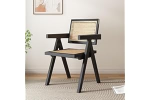 RIRPUAE Rattan Dining Chair, Wood Kitchen Cane Comfy Arm with Woven Backrest and Seat, for Living Room Bedroom Kitchen Reatau