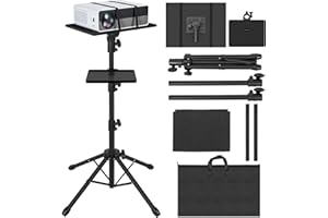 AKOZLIN Projector Tripod Stand with 2 Shelves & 4 legs Portable Adjustable Floor Projector Stand Height 65-130 cm 180 Degree 