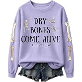 Dry Bones Come Alive Sweatshirt Christian Halloween Crewneck Sweatshirts | Halloween Faith Lover Sweatshirts for Women Dry Bones Come Alive Shirt Skeleton Printed Y2K Fall Winter Sweater Pullover Tops