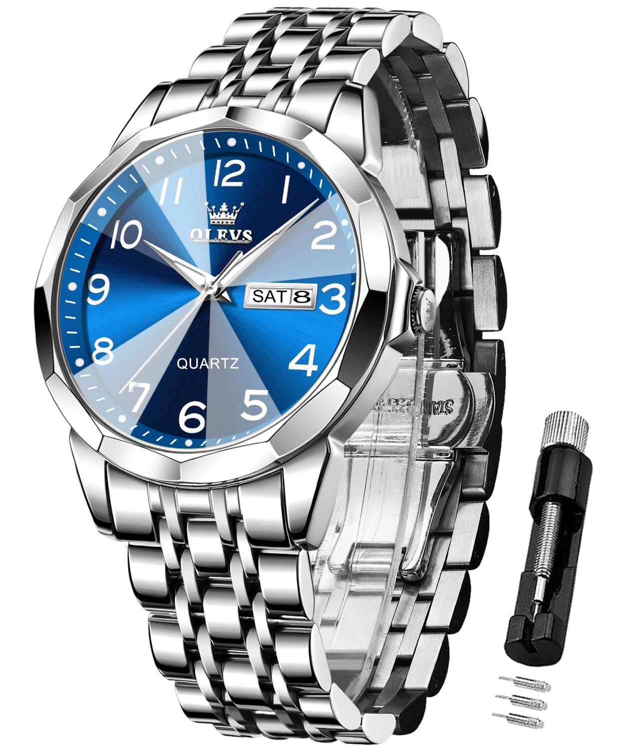 OLEVS Uhren Herren Business Kleid Analog Digital Quarz Edelstahl Wasserdicht Leuchtend Datum Luxus Armbanduhr Herren Geschenk