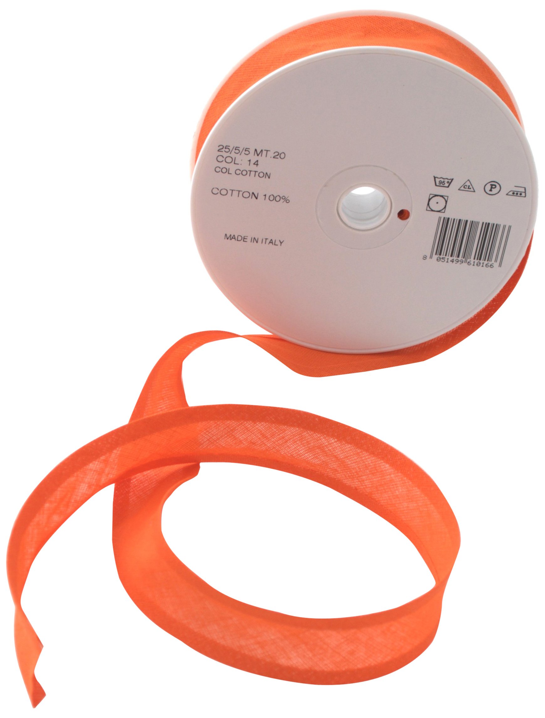 Inastri Trimz 25/5/5 mm Cotton Bias Binding, Orange 14 – Double‑Fold Sewing Tape for Quilting, Dressmaking & DIY Crafts