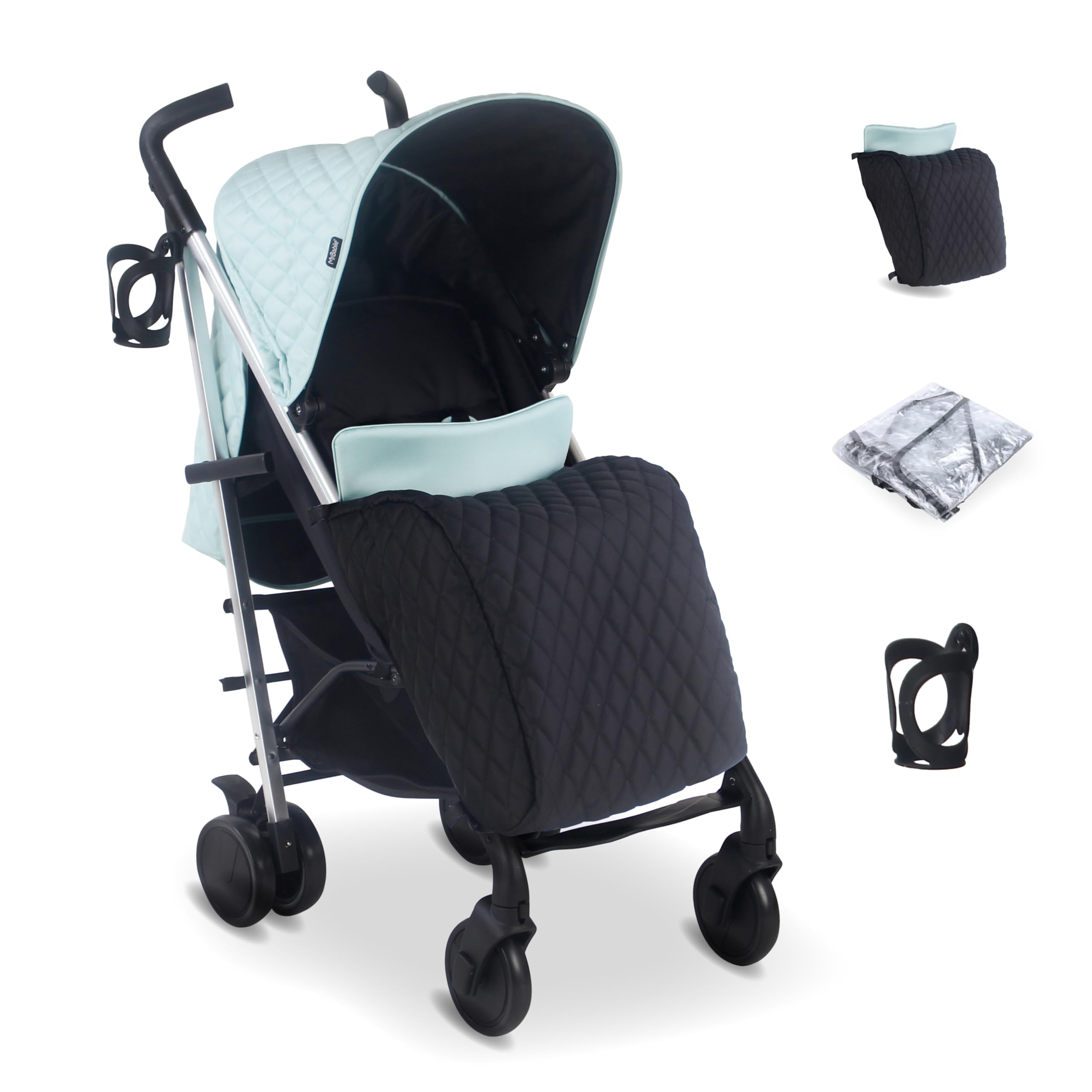 My Babiie MB51 Billie Faiers Quilted Aqua Lightweight Stroller, Sturdy & Protective, Lightweight Frame, Comfort, Suitable from Birth to MAX 22kg, w/Cup Holder, Rain Cover and Footmuff