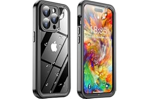 Temdan for iPhone 14 Pro Max Case Waterproof, [Built-in Screen Protector][IP68 Underwater][14FT Military Dropproof][Dustproof][Real 360] Full Body Shockproof Protective Phone Case 6.7'' - Black/Clear