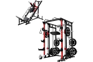 RitFit Smith Machine Power Cage with LAT Pulldown & Cable Crossover, All-in-One Power Rack Home Gym System with Leg Press Attachment & Accessories