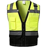 DPSAFETY Reflective Safety vest With back plan pocket,High visibility Class 2 Heavy Duty Surveyor Vest with Zipper,Hi Vis Construction Work Vest for Men&Women ANSI/ISEA(Yellow-Bottom,XL)