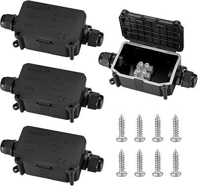 HAOCHEN IP66 Waterproof Junction Box 4P 2-Way Outdoor Cable Connector Black