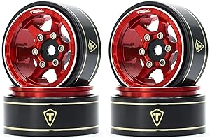 TREAL SCX24 1.0" Beadlock Wheels (4P) Scale-Look Concave Six Spoke Rim for Axial SCX24 Crawler - Type D (Red)