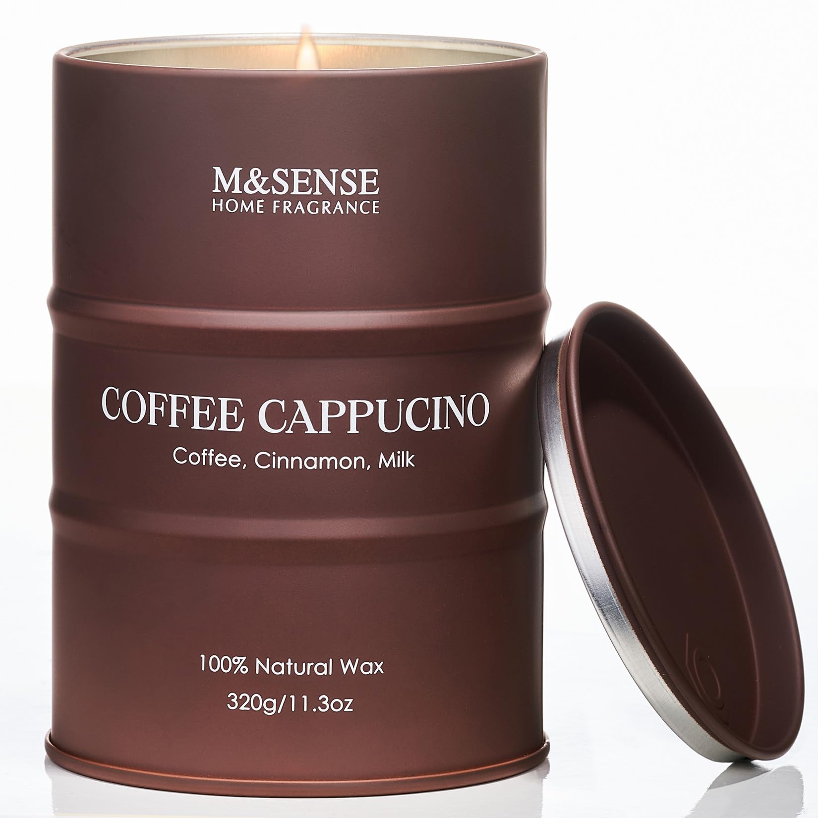 M&SENSE Coffee Cappucina Scented Candle, 320g Organic Soy Wax, Up to 70 Hours Burn Time, Non Toxic Warm Home Fragrance Candle, Aromatherapy Gift for Men and Women, Stress Relief and Relaxation