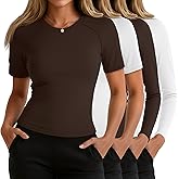 Sweetyweee 4 Pack Women's Compression Shirts Long/Short Sleeve Crew Neck Slim Fit Tops Basic Workout Yoga Gym Sports Gear