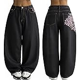 EMMIOL Women Y2K 90S Hip Hop Baggy Jeans Boyfriend Wide Leg Denim Pants Mid-High Rise Loose Streetwear Outfits