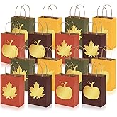 Whaline 120Pcs Fall Paper Bag Gold Foil Pumpkin Maple Leaf Treat Bags with Handles Colorful Candy Goodie Bags for Autumn Harvest Thanksgiving Party Favors Supplies