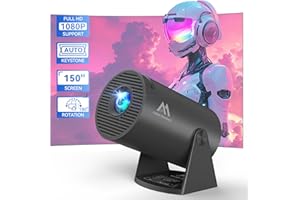 AUBOR MENTECH Mini Projector with WiFi and Bluetooth, 150" Portable Projector, 180°Adjustable Stand Smart Projector, 2.4G/5G/6G WiFi6 with Full HD 1080P, Home Projector Auto Keystone for TV Stick/Laptop/Phone