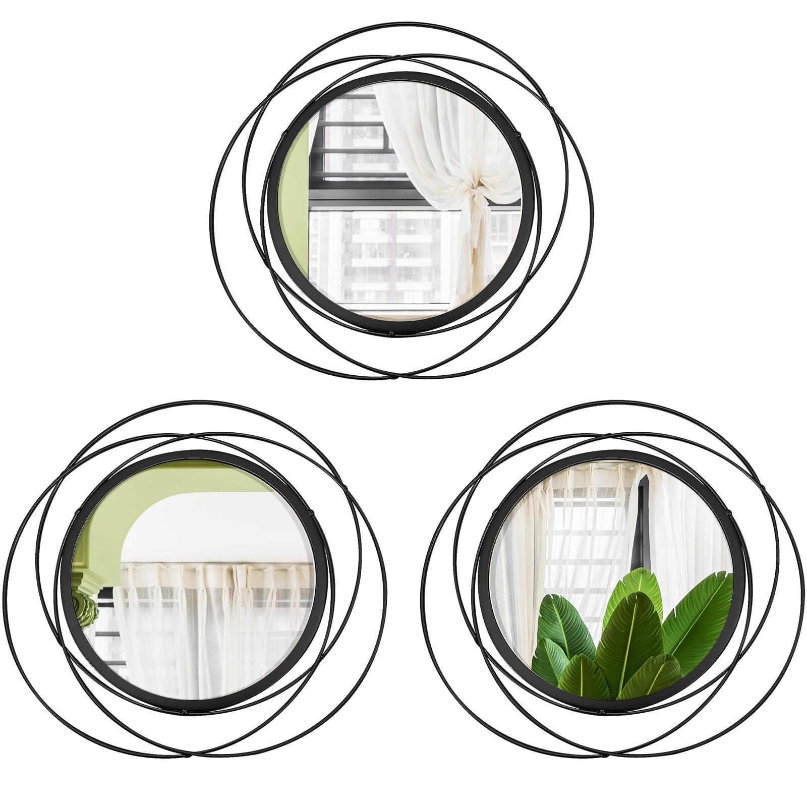 Photo 1 of 3 Set 13 inch Black Circle Mirrors Wall Decor Iron Frame Wire Mirror Metal Circular Mirror Home Decor Hanging Mirrors for Room/Bedroom/Bathroom/Entryway