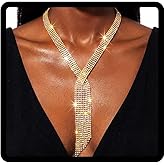 ELABEST Long Rhinestone Necklace Statement Tassel Necklaces Crystal Layered Y Choker for Women