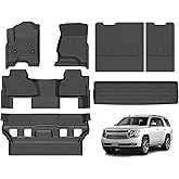 AZYT Floor Mats & Cargo Liner for 2015-2020 Chevy Tahoe & GMC Yukon (Bucket Seat) (Not XL) All Weather TPE Set Anti-Slip Waterproof Floor Liners Accessories (Car Mats+Trunk Mat+Backrest) Black