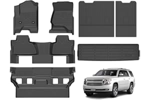 AZYT Floor Mats & Cargo Liner for 2015-2020 Chevy Tahoe & GMC Yukon (Bucket Seat) (Not XL) All Weather TPE Set Anti-Slip Waterproof Floor Liners Accessories (Car Mats+Trunk Mat+Backrest) Black
