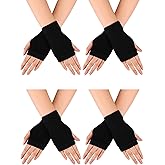 Blulu 4 Pairs Fingerless Gloves with Thumb Hole Cozy Half Fingerless Driving Gloves Knit Mittens for Women Men