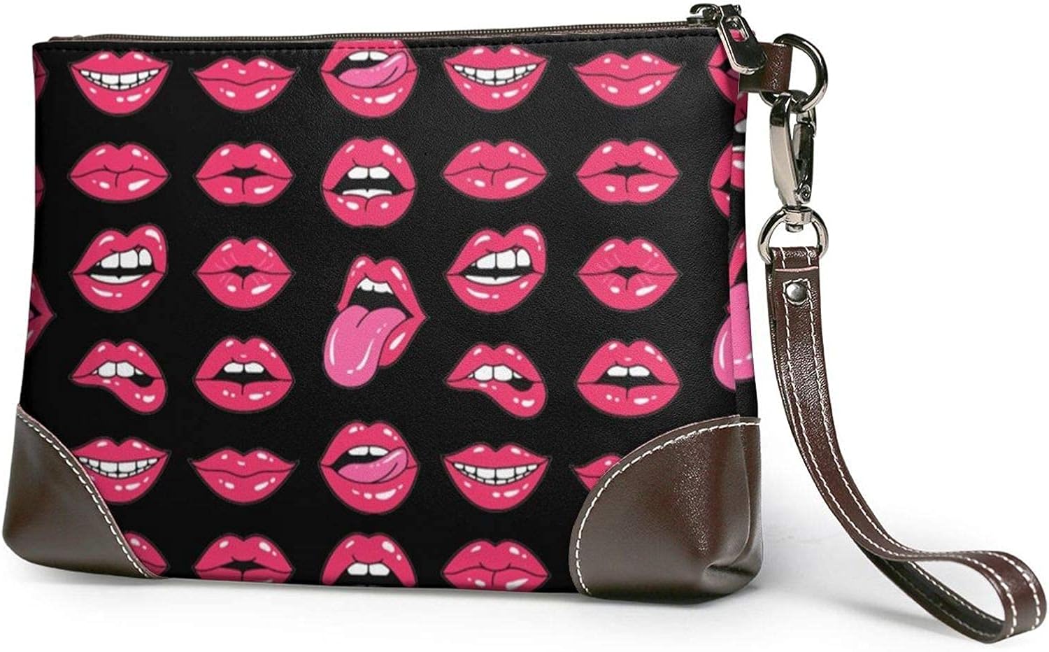 Red Lips Collection Printed Clutch Purse Detachable Leather Wristlet