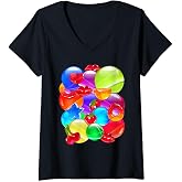 Womens Frutiger Aero Aesthetic Tech Orb Pattern Heart Cherry Lips V-Neck T-Shirt