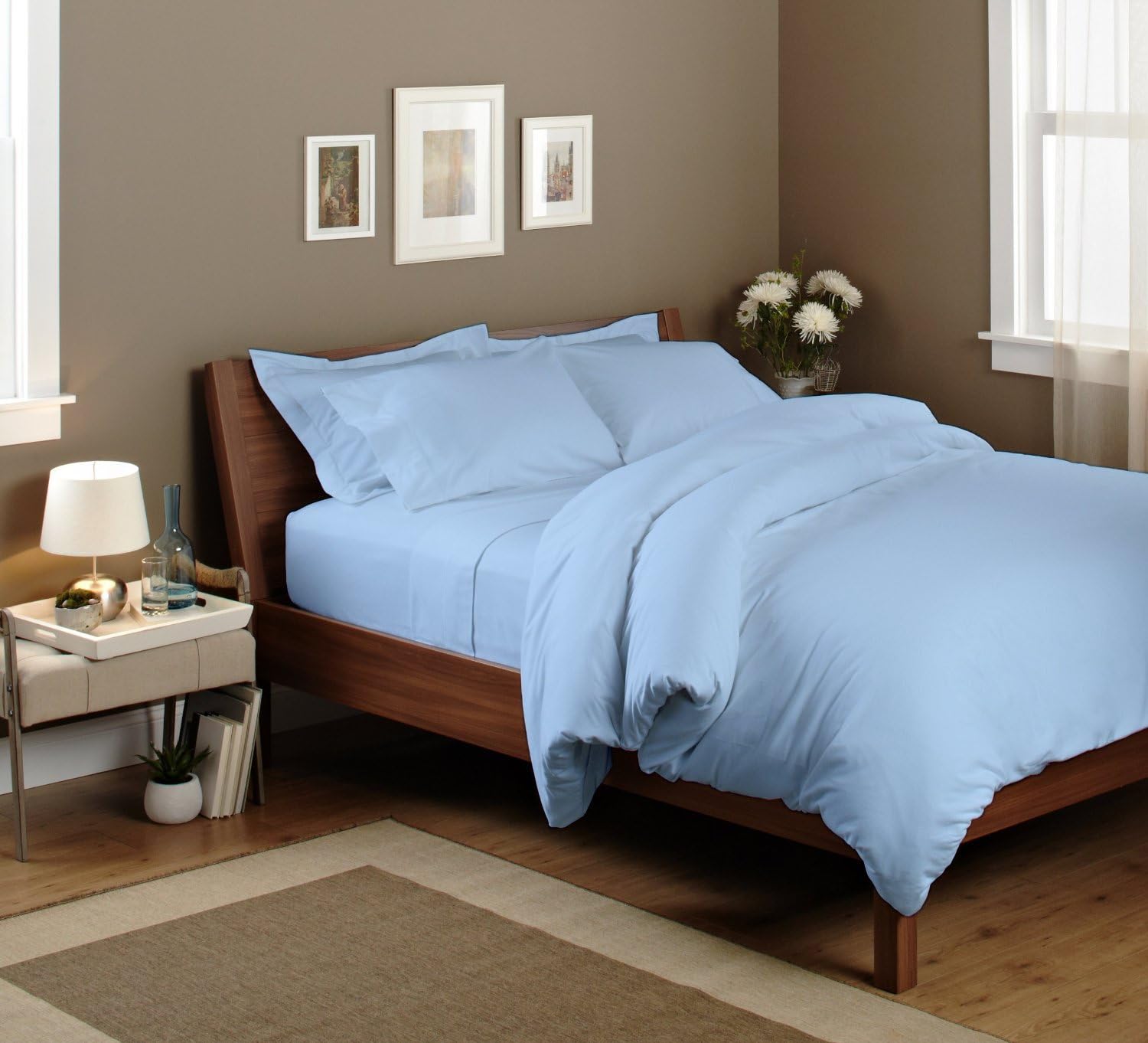Kanak Bedding 100% Egyptian Cotton Fitted Sheet with 15" deep Pocket 600TC Solid (Cal-King, Light Blue)