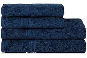HOMELOVER 4 Piece Towel Set - 100% Organic Cotton 2 Bath Towels & 2 Hand Towels - 500 GSM, Hotel Quality, Soft, Highly Absorbent & Quick Drying Wash Towels for Kitchen & Bathroom (Deep Sea Blue)